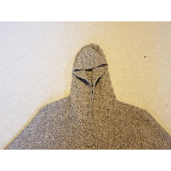 Womens Sweater-LA LLAMA-PERU-brown marled alpaca blend hooded duster/cardigan-M - Picture 2 of 4